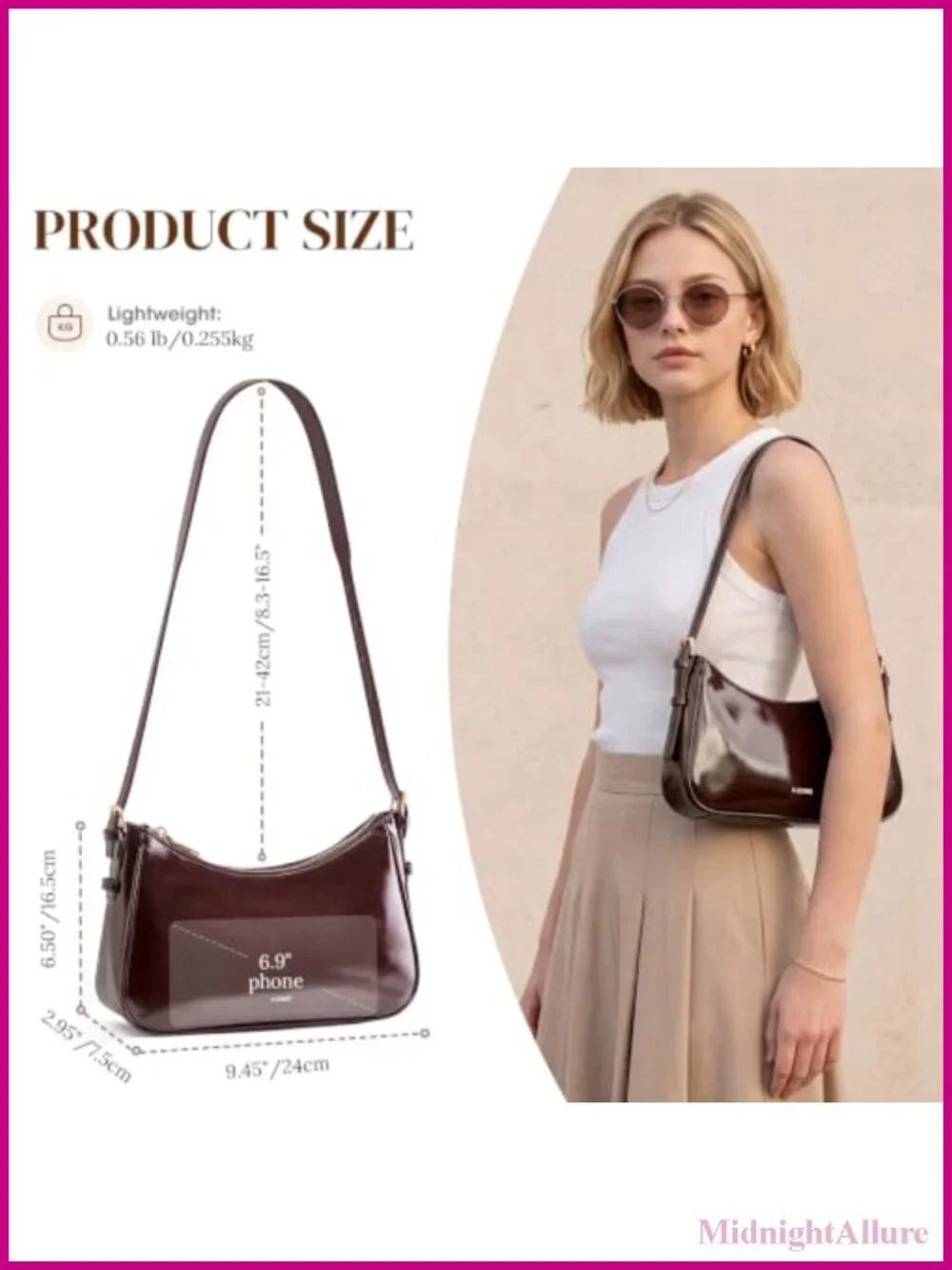 S-ZONE Patent Vegan Leather Hobo Shoulder Bag Small Adjustable Purse